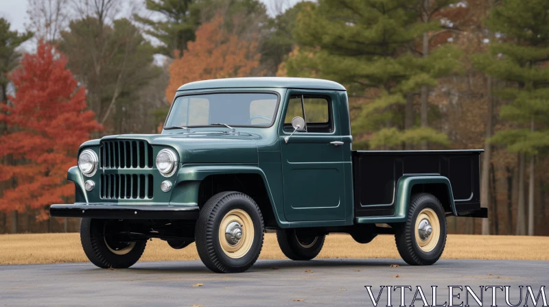 Vintage Green Pickup Truck in an Empty Field | Metalworking Mastery AI Image