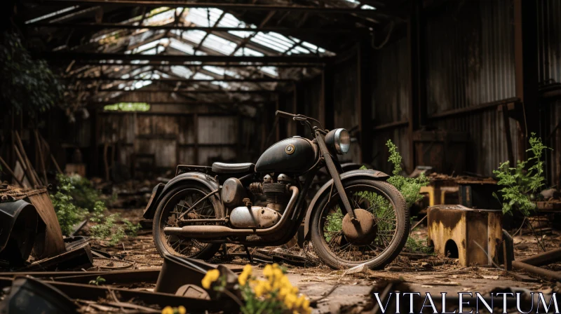 Abandoned Motorcycle in Post-Apocalyptic Setting - Artwork AI Image