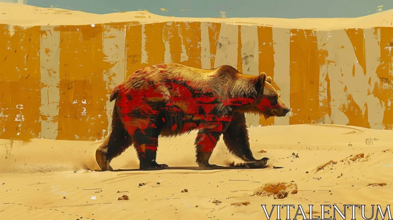 AI ART Brown Bear Walking in Desert Painting