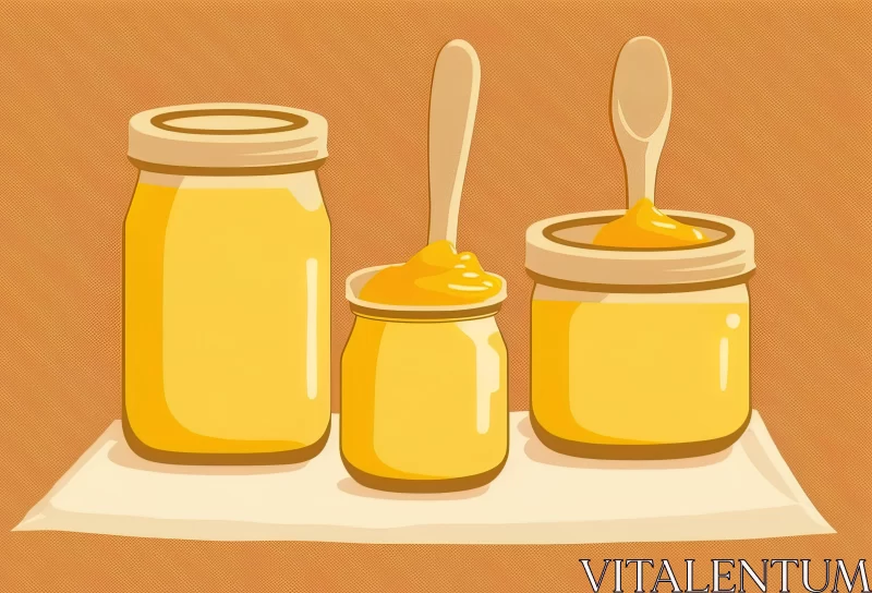 Colorful and Playful Still Life: Jars of Honey, Butter, and Mustard AI Image