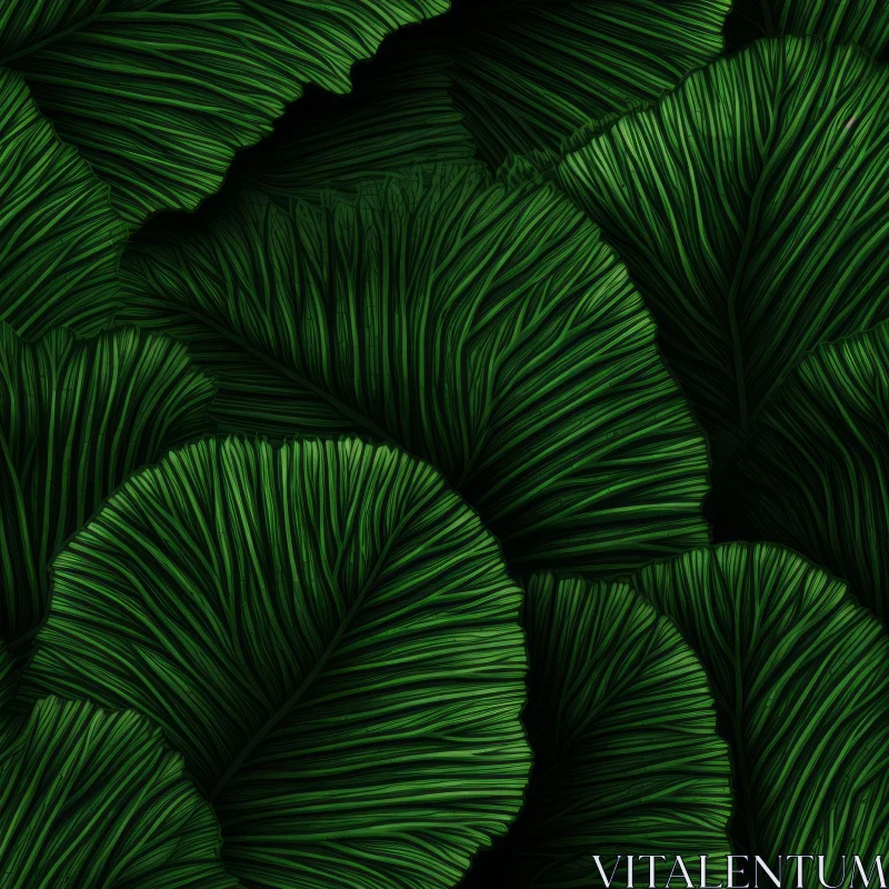 Dark Green Leaf Pattern Texture Background AI Image