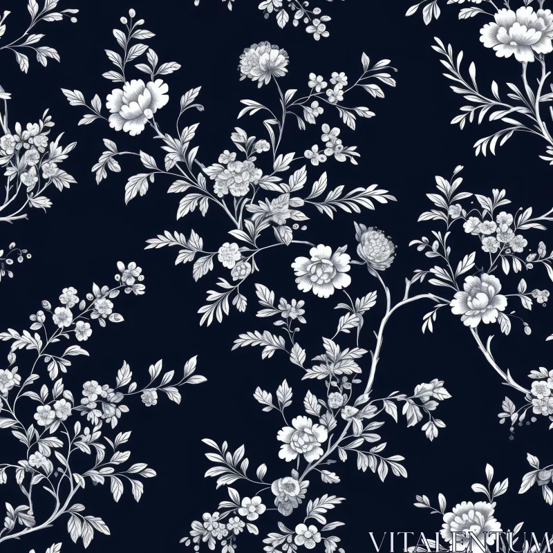 Elegant Blue Floral Seamless Pattern AI Image
