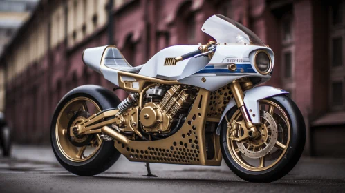 Elegant Gold and White Motorcycle with Intricate Details