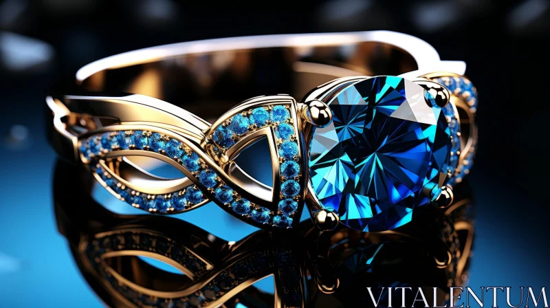 AI ART Elegant Gold Ring with Blue Gemstone | Stunning Jewelry Design