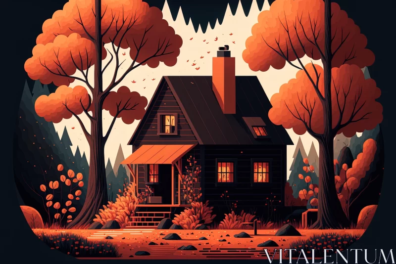 Enchanting Wooden House in the Forest - Vibrant Illustration AI Image