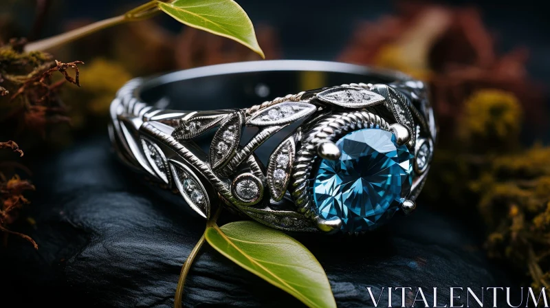AI ART Exquisite Blue Gemstone Ring in Macro Style