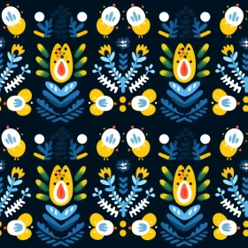 Floral Pattern with Stylized Flowers and Leaves