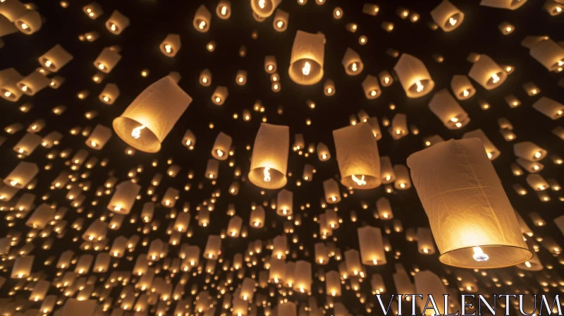 Glowing Paper Lanterns in the Night Sky AI Image