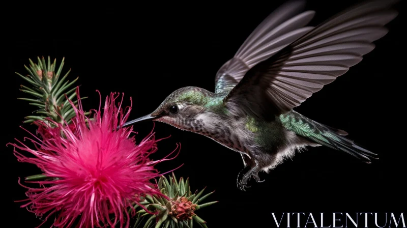 Hummingbird and Pink Flower in Nature AI Image