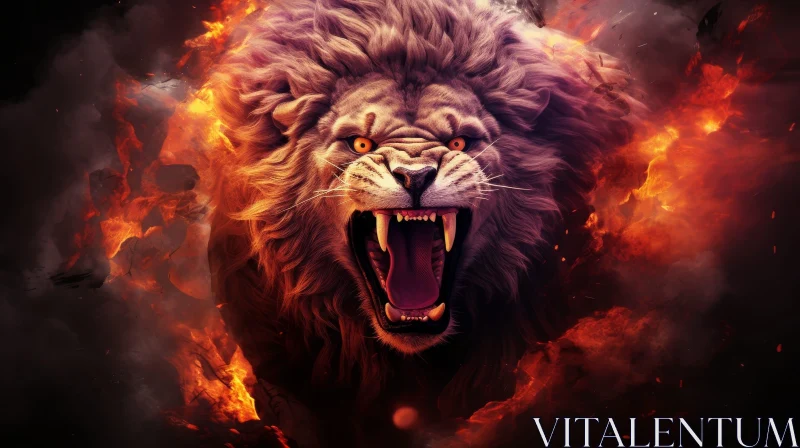 Lion's Head Digital Painting - Fiery and Powerful Artwork AI Image