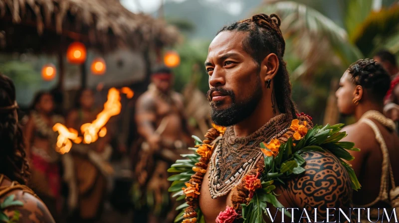 Polynesian Man Portrait in Tropical Setting AI Image
