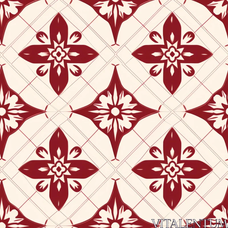 Red and White Floral Pattern Tiles AI Image