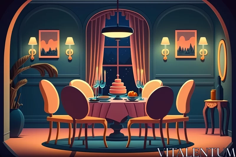 Romantic Dinner Illustration - Mysterious Rococo-Inspired Dining Room AI Image