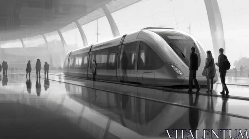 Sleek Futuristic Cityscape with High-Speed Train Station AI Image