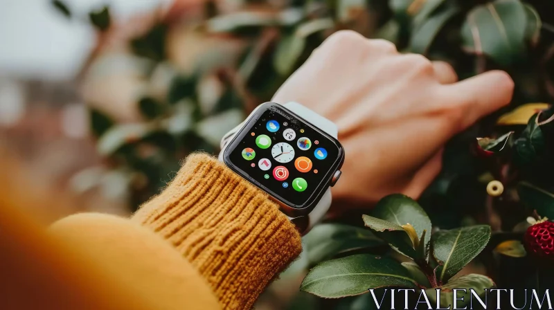 White Apple Watch with Green Plant and Yellow Sweater AI Image
