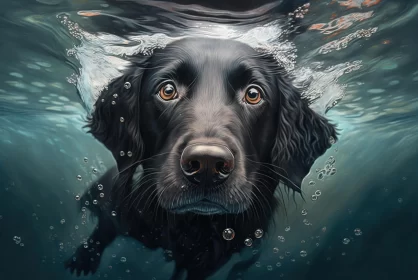 Black Retriever Underwater - Realistic Hyper-Detailed Portrait
