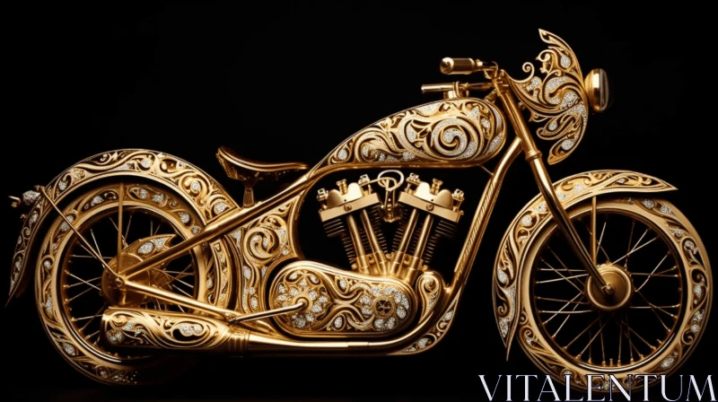 Captivating Gold Motorcycle: A Fusion of Hyperrealistic Murals and Intricate Jewelry AI Image