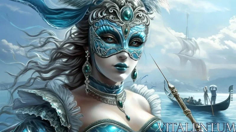 Captivating Portrait of a Woman in a Venetian Mask AI Image
