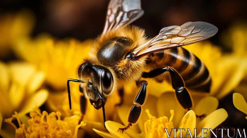 Close-up Honeybee on Yellow Flower AI Image