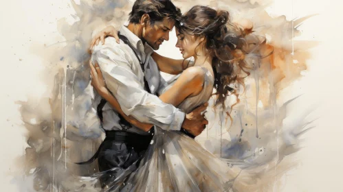 Emotional Dance Painting - Man and Woman in White Attire