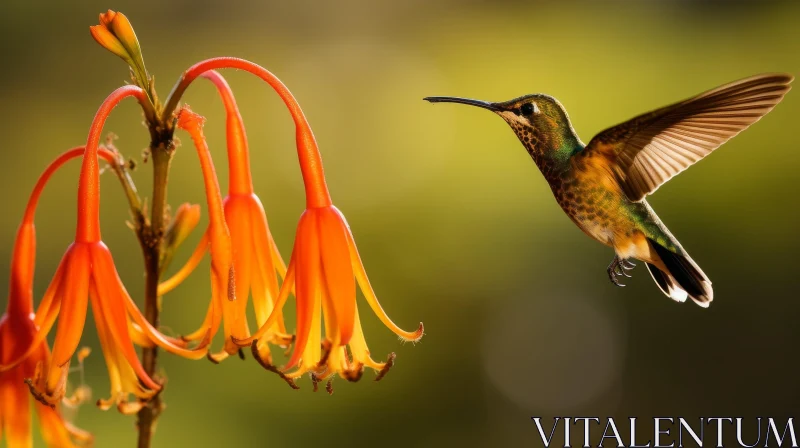 Hummingbird and Flower Encounter AI Image