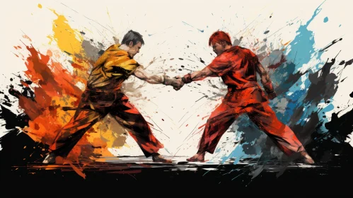 Intense Martial Arts Battle Painting