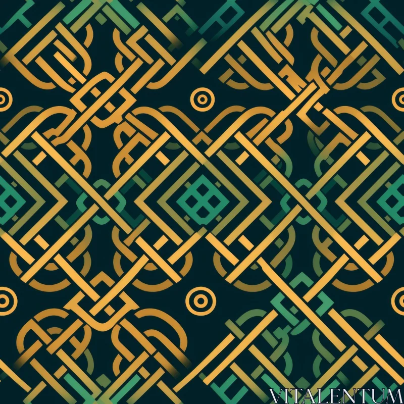 Intricate Celtic Knots Pattern in Green and Gold AI Image