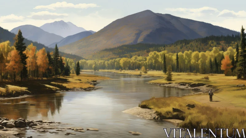 AI ART Mountain River Landscape Painting in Fall