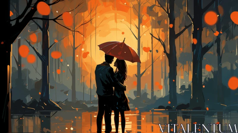 Romantic Forest Rain Painting AI Image