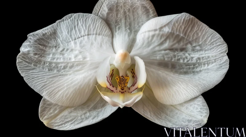 White Orchid Flower Close-Up on Black Background AI Image