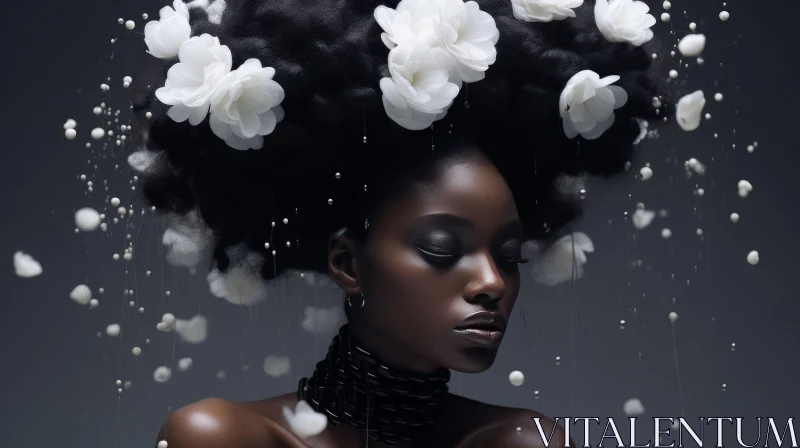 Young African Woman with Flowers in Hair AI Image