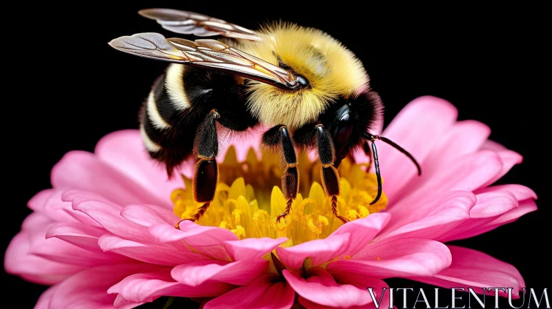 Bumblebee on Pink Flower - Macro Photography AI Image