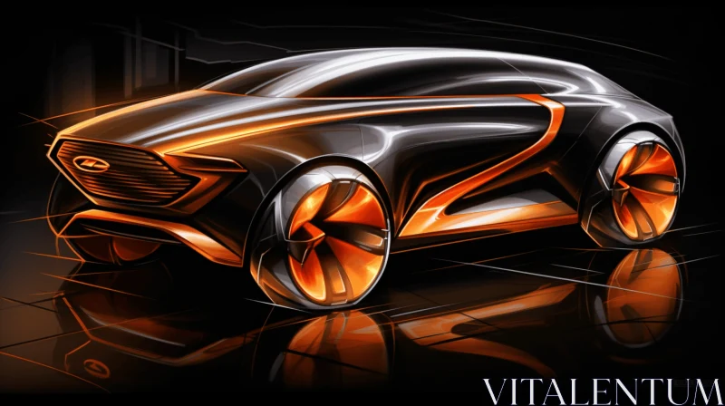 Captivating Orange and Black Concept Car with Detailed Feather Rendering AI Image
