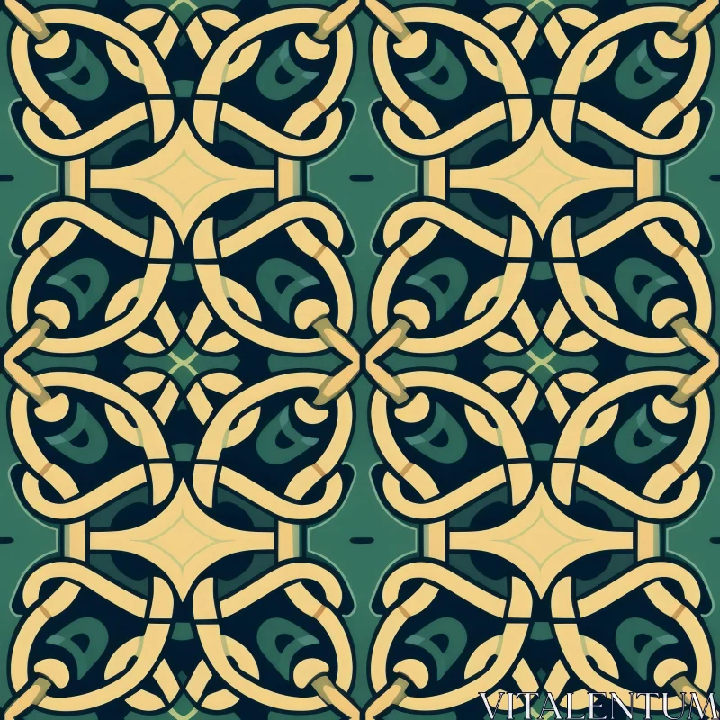 Celtic Knots Geometric Pattern in Gold and Green AI Image