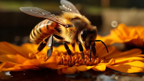 Close-Up of Honey Bee on Orange Flower