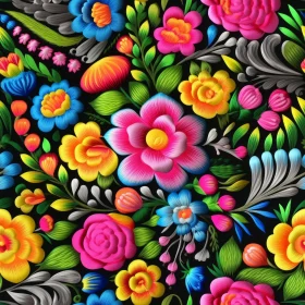 Colorful Floral Pattern on Black Background