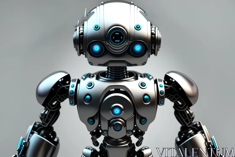 AI ART Futuristic Animated Robot on Grey Background | Shiny/Glossy Style