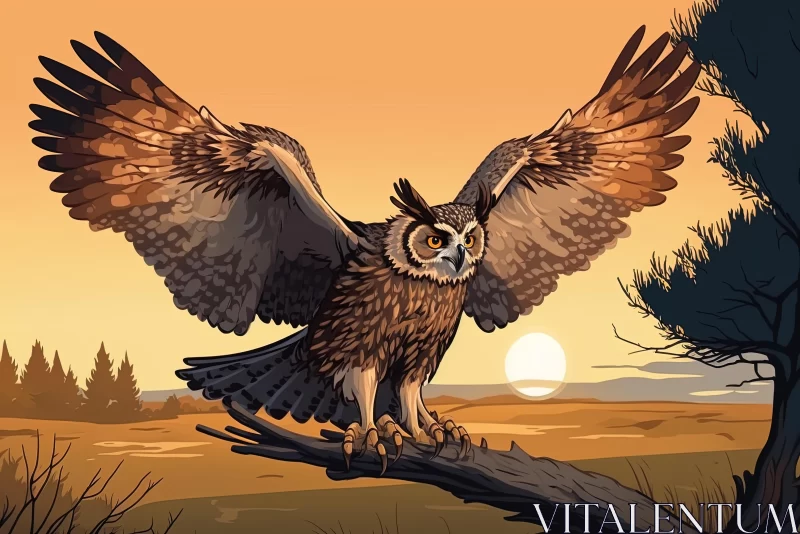 Majestic Owl at Sunset: Hyper-Detailed 2D Game Art AI Image