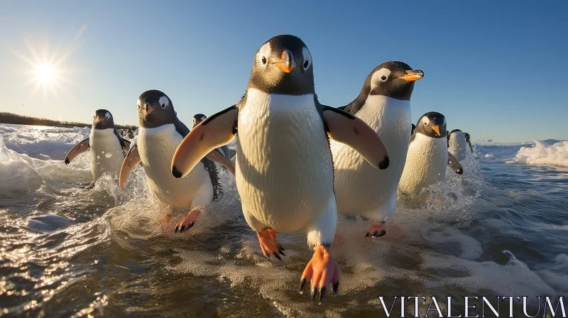 Playful Penguins in Water: Stunning Wildlife Scene AI Image