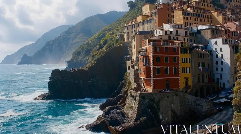 Scenic Coastal Village in Italy Overlooking the Mediterranean Sea AI Image