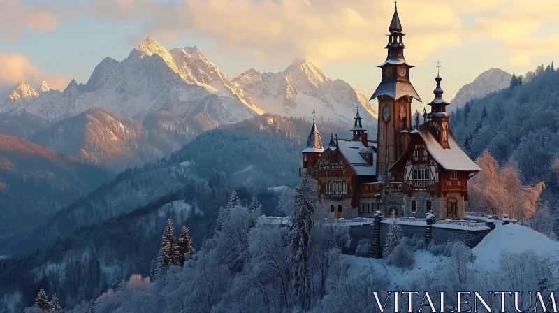 AI ART Winter Castle Landscape: A Serene and Enchanting Scene