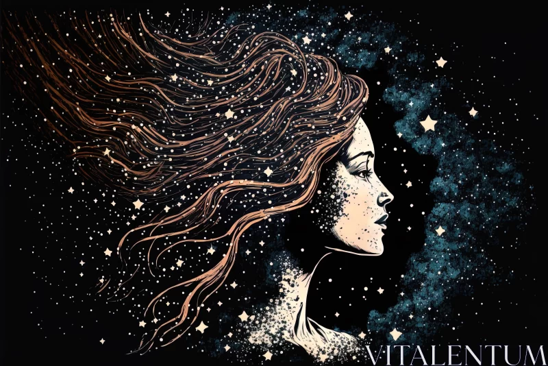 Captivating Girl Silhouette Artwork on a Starry Sky Background AI Image