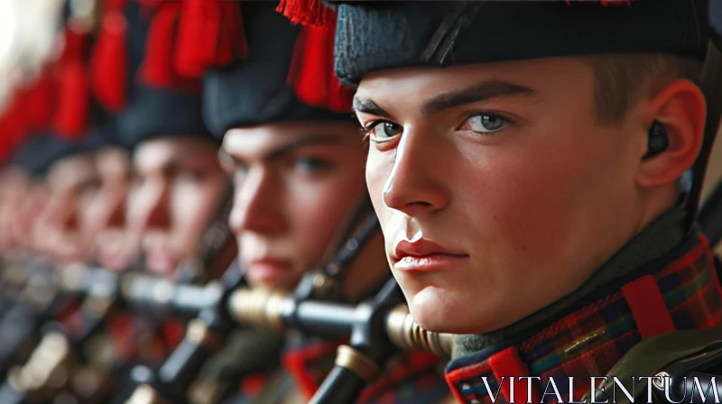 Captivating Portrait of a Young Soldier in Red and Black Military Uniform AI Image