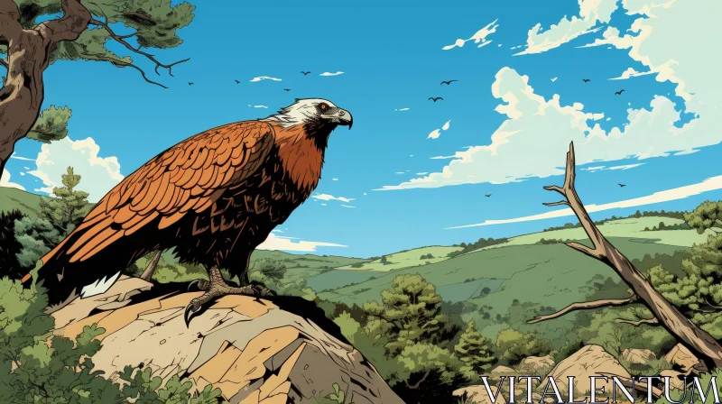 Cartoon Eagle in Mountain Landscape AI Image