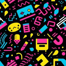Colorful Geometric Shapes Seamless Pattern on Black Background