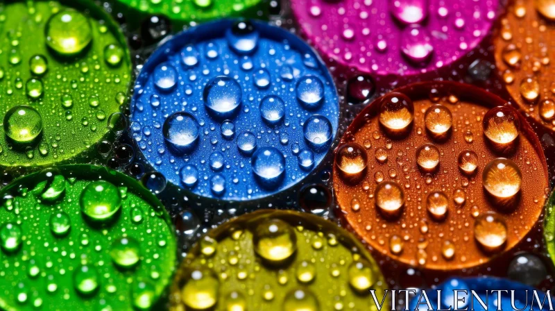 Colorful Glass Beads with Water Drops Close-up AI Image