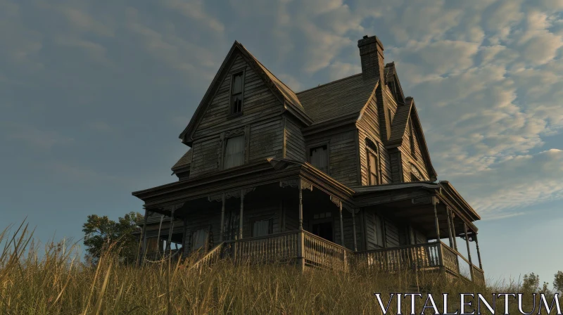 Decaying Victorian-Style House: Eerie Digital Rendering AI Image