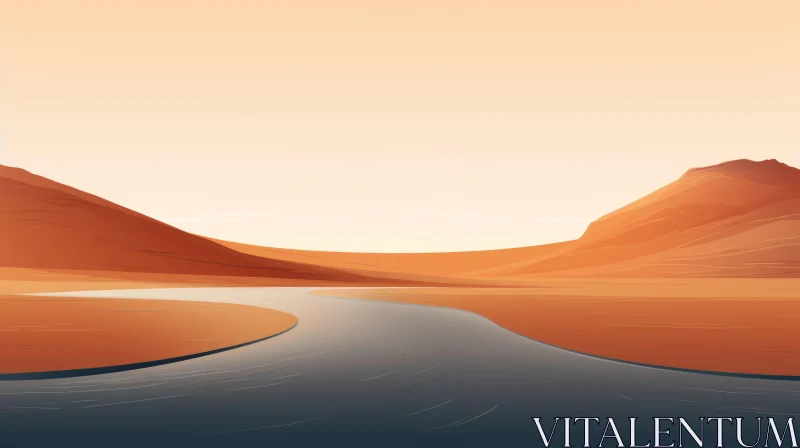 Desert Landscape Digital Painting with River and Red Mountains AI Image