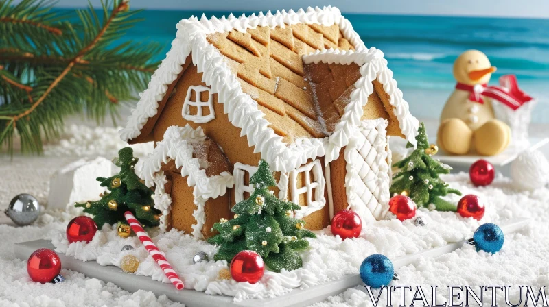 Enchanting Gingerbread House with Christmas Decorations AI Image