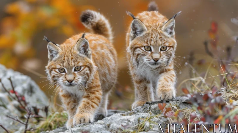 Enchanting Lynx Cubs in Forest AI Image